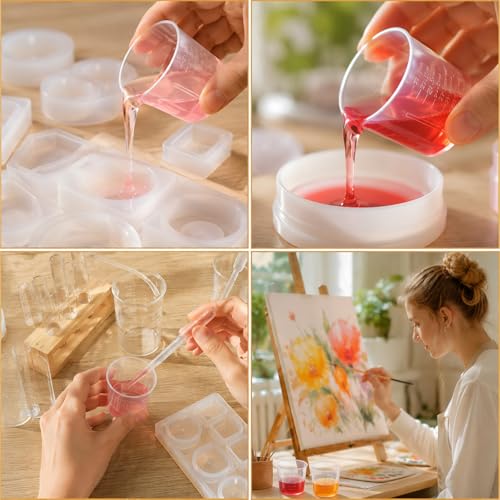 Mini Liquid Measuring Cups 20 Pcs 30ml /1oz Plastic Graduated Beakers Measuring Mixing Cup Stackable Transparent Measure Beaker Set for Lab Kitchen Crafts Home Baking Cooking Measure Tool