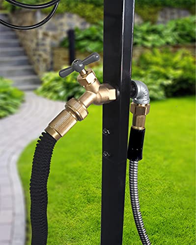 Freestanding Garden Hose Holder Stake with Brass Faucet, Heavy Duty Metal Water Pipe Storage Stand Rack for Outdoor - color: Wave With Faucet
