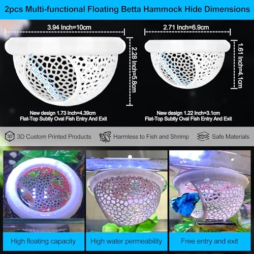 2pcs White Floating Betta Fish Hammock Bed,Beta Hide Cave and Resting Spot,Fish Tank Accessories Decor Toy,Betta Fish Feeding Ring for Aquarium,Shrimp Betta Log Bed(White, 1pcs Big and 1pcs Small)