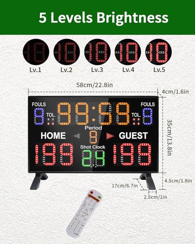 LUCKY TIME Electronic Basketball Scoreboard with 14/24 Seconds Shot Clock - style: Single Side | Remote Control