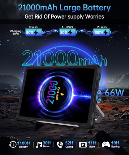 8849 Tank Pad E Tablet Android 14, Dual 4G 10.95'' Rugged Projector Tablet 24GB RAM, 21000mAh Octa-core Waterproof Outdoor Unlocked Tablets 512GB ROM, 50MP+32MP Camera, Camping Light/WiFi/BT 5.3/GPS
