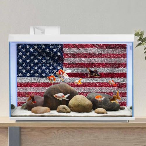 AWERT Vinyl 60x24 inches American Flag Aquarium Background Fish Tank Background Stars and Stripes Terrarium Background - size: 60x24in/150x60cm