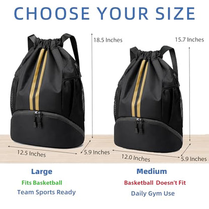 JELUTAR Drawstring Backpack Gym Bag with Shoes Pocket, Black Gold - color: Black Gold, size: Medium