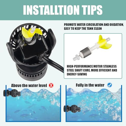 Aquarium Circulation Pump Wave Maker Power Head with magnetic mount Suction for 20-75 Gallon Saltwater Freshwater Tank (1050 GPH, Black) - size: 1050 GPH (Black)