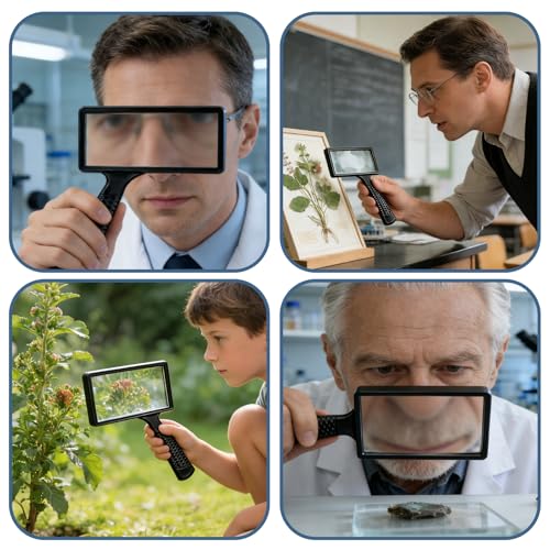 10X Magnifying Glass Rectangle Reading Magnifier, Handheld Magnifying, Large Horizontal Viewing Area, Glasses Scratch Resistant Glass Lens for Observation Hobbies Nature Exploration Repair