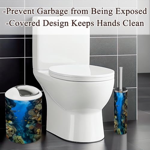 Bathroom Accessory Set 6PCS Sentosa Aquarium Trash Can, Soap Dispenser, Toothbrush Holder, Toothbrush Cup, Toilet Brush Holder, Soap Dish for Gift