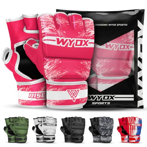 WYOX MMA Gloves for Men & Women – Open Palm MMA Sparring Gloves with Multi-Layer Knuckle & Thumb Padding, Wrist Support, Fingerless Punching Bag Gloves for Grappling, Kickboxing, Muay Thai & Training - color: Pink, size: S/M (5.9 - 8.2 inch)