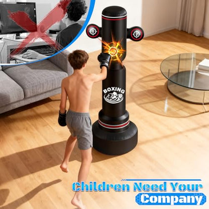 Heavy Punching Bag for Adults Teens, Standing Boxing Bag with Gloves - color: Red