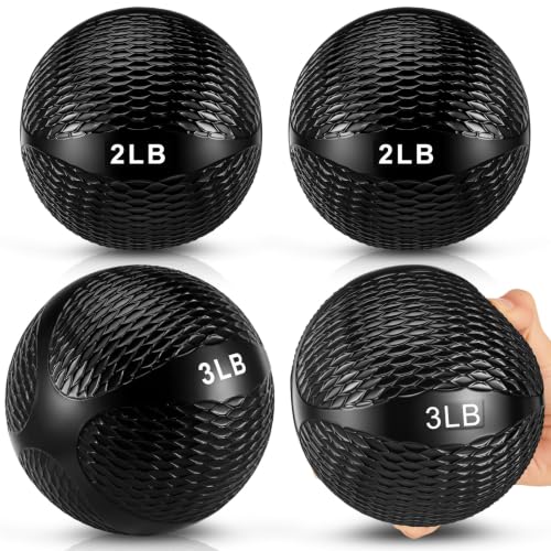 Halloscume 4 Pcs 2lb and 3lb Non Slip Weighted Toning Balls for Exercise, Innovations Soft Medicine Balls for Core Strength, Balance Training, Exercise, Pilates, Yoga, Flexibility