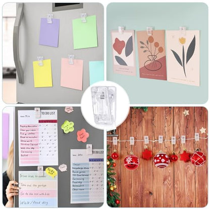 50 Pcs Self Adhesive Clips,Wall Clips for Hanging,Sticky Clips Tapestry Clips Photo Picture Poster Clips Plastic Spring Clips Hanging for Paper Tapestry Hangers Home and Office Christmas Decor(Clear)