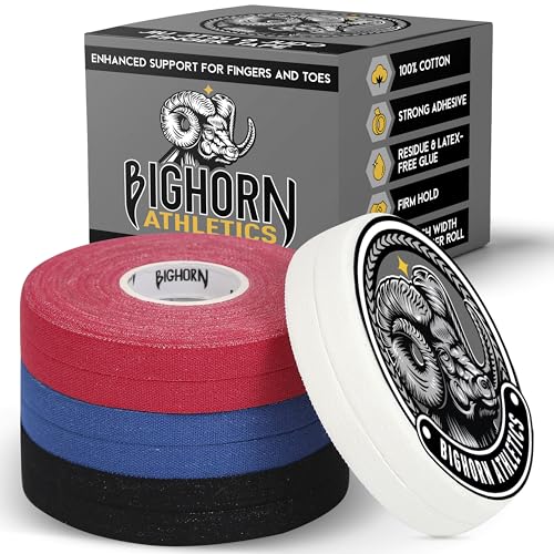 Bighorn Athletics Finger Tape, 0.3" x 45', 8 Rolls, Black/Blue/Red/White - color: Black, Blue, Red, White, size: 0.3-Inch