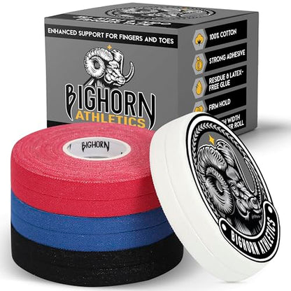 Bighorn Athletics Finger Tape, 0.3" x 45', 8 Rolls, Black/Blue/Red/White - color: Black, Blue, Red, White, size: 0.3-Inch