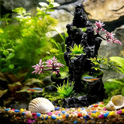 Small and Medium-Sized Aquarium Mountain Landscape Stone Decoration, Resin Rock Water Scenery cave Plant Decoration Fish Tank Accessories Beta Hidden cave Rockery Landscape -7.9 inches high