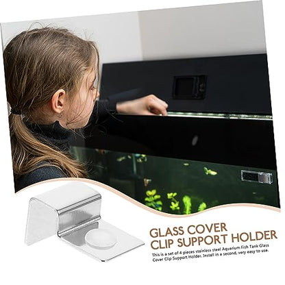 Aquarium Clips 4pcs Stainless Steel Support Holders for Fish Tank Glass Cover Aquatic Tank Accessory - size: Size 3