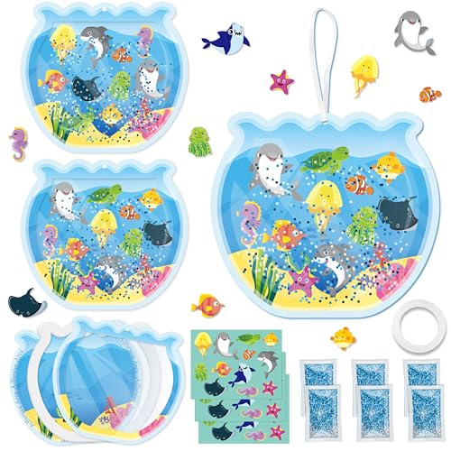 WATINC Ocean Animals Aquarium Scene DIY Fish Tank Craft Kit - Art Supplies with Glitter Sequins for Kids School Classroom (12Pcs)