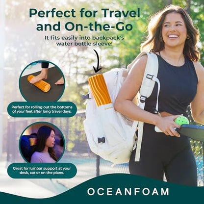 Oceanfoam Ripple Travel Foam Roller (11" x 3.35") Firm Mini Foam Roller for Physical Therapy, Deep Tissue Massage, Back Pain - High Density, Ergonomic Wave Textured - Yoga, Pilates, Exercise (Gold) - color: Gold