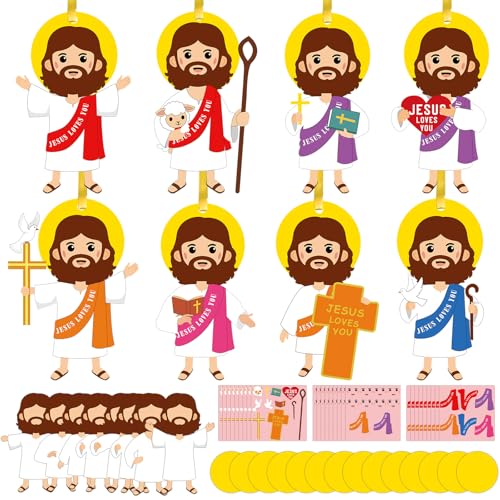 Frienda 48 Set Easter Jesus Loves You Craft Religious Craft Kit Make a Jesus Christian Ornament Stickers Bulk DIY Arts for Fun Easter Party Home Activities Decors - style: Jesus Loves You