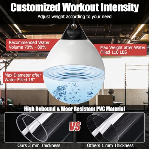 GYMAX Punching Bag, Water Aqua Bag w/Water Injector & Hanging Accessories, Folding Heavy Duty Boxing Bag for Home Gym, Boxing Training Equipment for Adults - style: White, 110LBS