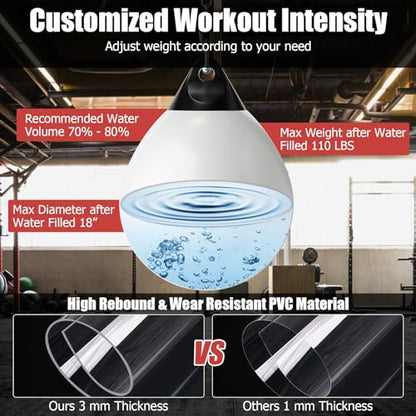 GYMAX Punching Bag, Water Aqua Bag w/Water Injector & Hanging Accessories, Folding Heavy Duty Boxing Bag for Home Gym, Boxing Training Equipment for Adults - style: White, 110LBS