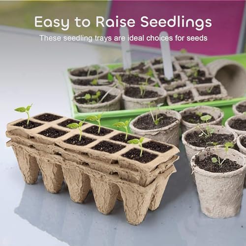 GROWNEER 120 Cells Peat Pots Seed Starter Trays 12 Packs Biodegradable Seedling Pots Germination Trays Organic Plant Starter Kit with 15 Pcs Plant Labels