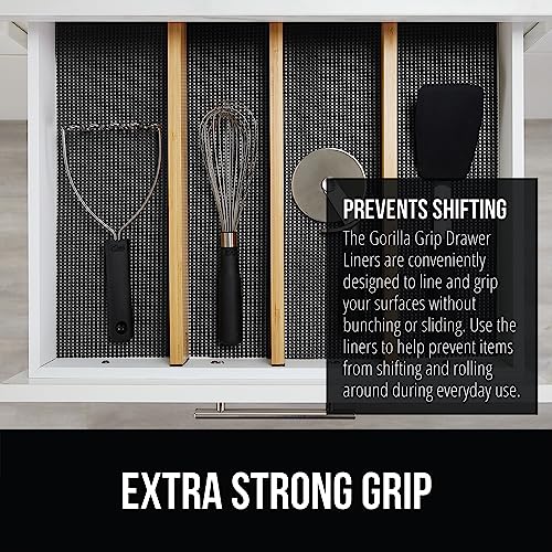 GORILLA GRIP powerGRIP Drawer Shelf and Cabinet Liner, Thick Strong Hold, Non-Adhesive Liners Protect Kitchen Cabinets and Cupboard, Bathroom Drawers, Easy Install, Breathable Mat, 12" x10', Charcoal - color: Charcoal, style: 12" x 10'