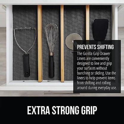 GORILLA GRIP powerGRIP Drawer Shelf and Cabinet Liner, Thick Strong Hold, Non-Adhesive Liners Protect Kitchen Cabinets and Cupboard, Bathroom Drawers, Easy Install, Breathable Mat, 12" x20', Charcoal - color: Charcoal, style: 12" x 20'