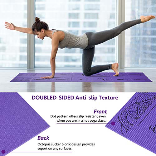 Foldable Yoga Mat for Women, Non Slip Exercise Mat for Home Gym, 5mm Travel Yoga Mats Set With Stretch Strap for Yoga Pilates and Fitness, 68"L x 24"W x 0.2 Inch Thick - color: Purple