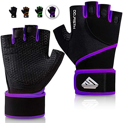 Workout Gloves Gym Gloves Weight Lifting Gloves for Men Women with Full Palm Pad,Strong Wrist Wraps Support,Enhanced Grip,for Fitness,Training,Weightlifting,Exercise - color: Black&Purple, size: Medium