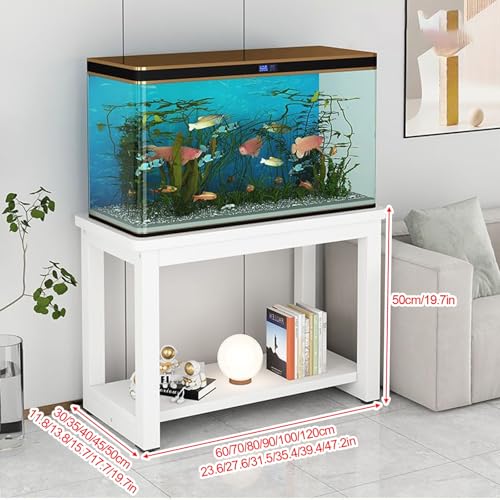 Double-Tier Fish Tank Stand, Heavy-Duty Aquarium Stand, With Shelving Unit, Features Non-Slip Pads, Reptile Enclosure Stand, Suitable For Fishkeeping, Turtle Keeping(White+Black,23.6x17.7in) - color: White+Black, size: 23.6x17.7in