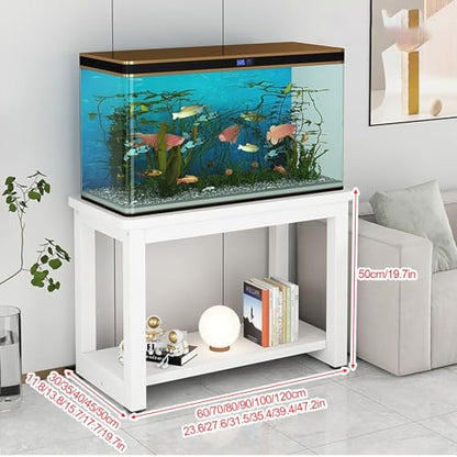 Double-Tier Fish Tank Stand, Heavy-Duty Aquarium Stand, With Shelving Unit, Features Non-Slip Pads, Reptile Enclosure Stand, Suitable For Fishkeeping, Turtle Keeping(White+Black,23.6x13.8in) - color: White+Black, size: 23.6x13.8in