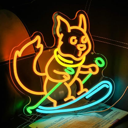 Squirrel Skiing Neon Sign for Wall Decor, Animal Snow Skiing Neon Signs Light, USB Powered Orange Squirrel Led Light Up Sign for Bedroom Pet Store Ski Area Decoration - style: Squirrel Skiing