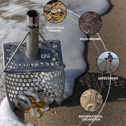 Sand Scoops for Beach Metal Detecting Stainless Steel Beach Metal Detecting Shovel Underwater Treasure Hunting, Metal Detector Accessories(Bag + Scoop + Carbon Fiber Handle), (9x6 + Handle) - size: 9 x 6 in + Handle