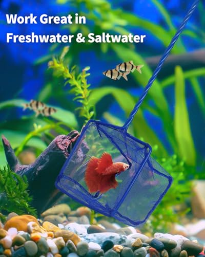 Pawfly 5''/6'' Fish Net for Fish Tank, Aquarium Net with Braided Metal Handle and Nylon Mesh, Small Fish Net Minnow Net for Pond Freshwater and Saltwater - size: 5 Inch-2pcs