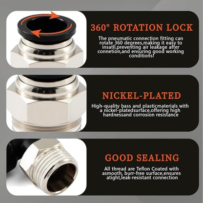 60 PCS Push to Connect Fittings 1/4 Inch Assortment Kit OD 1/4" Tube to 1/4" 1/2" 3/8" 1/8" NPT Thread Air Hose Quick Connect Fitting Air Line Fittings Quick Release Fitting - size: 60pcs kit