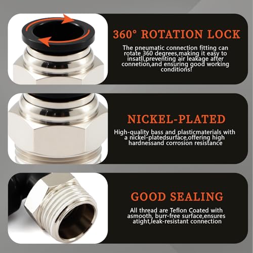 Push to Connect Fitting 90 PCS Air Hose Fitting Assortment Kit OD 1/4" Tube to 1/4" 1/2" 3/8" 1/8" Male Female NPT Thread, Air Line Fittings Quick Connect/Quick Release Fitting - size: 90pcs kit