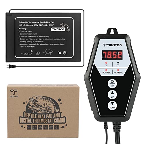 Reptile Heating Pad and Digital Thermostat Combo Set, Under Tank Heater for 10-20gal/30-40gal Tank, Terrarium Heat Mat for Turtle/Snake/Lizard/Frog/Spider/Plant Box - size: 1 Pack-18.5" X 8.5"