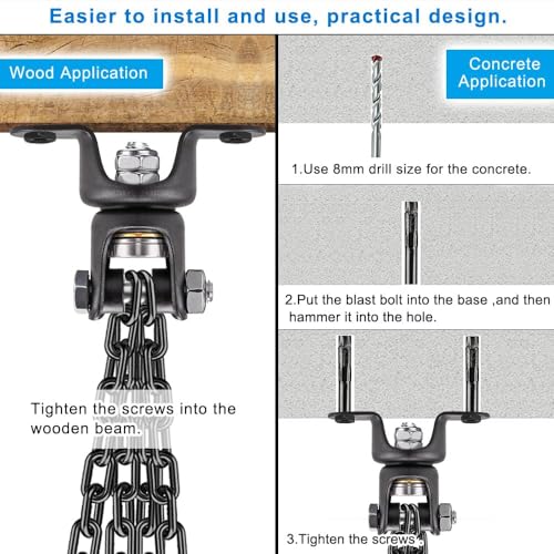 BeneLabel Heavy Bag Ceiling Mount with Spring & Chains 360° Rotation Punching Bag Ceiling Hanger with Bearings Boxing Bags Holder Hardware with 2 Wood Screws and 2 Expansion Screws - color: Hanger with Black Chain (800 LBs Capacity)