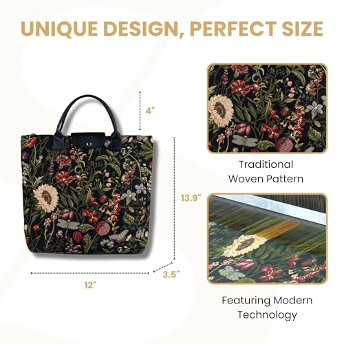 Signare Tapestry Foldable Tote Bag Reusable Shopping Bag Grocery Bag - color: Peony