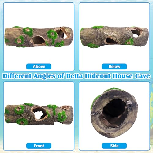 2 PCS Small Tree Trunk Aquarium Fish Tank Ornament, Betta Fish Hideout Caves, Resin Moss Tree Trunk Aquarium Decoration with Holes and Caves