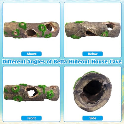 2 PCS Small Tree Trunk Aquarium Fish Tank Ornament, Betta Fish Hideout Caves, Resin Moss Tree Trunk Aquarium Decoration with Holes and Caves