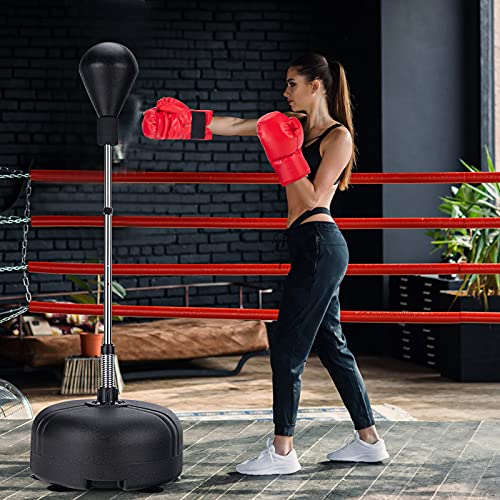 LDALY Punching Bag with Stand for Adults & Teens, Reflex Speed Bag with Gloves & 55”-62.5” Adjustable Height, Freestanding PU Boxing Bag for Home, Gym Workout Training, Stress Relief, Fitness - color: Black
