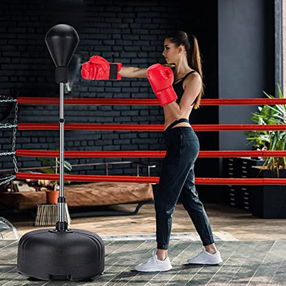 LDALY Punching Bag with Stand for Adults & Teens, Reflex Speed Bag with Gloves & 55”-62.5” Adjustable Height, Freestanding PU Boxing Bag for Home, Gym Workout Training, Stress Relief, Fitness - color: Black