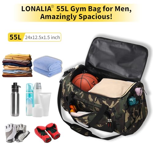 55L Sports Duffle Bag for Men, 22 inch, Camo - color: Camo