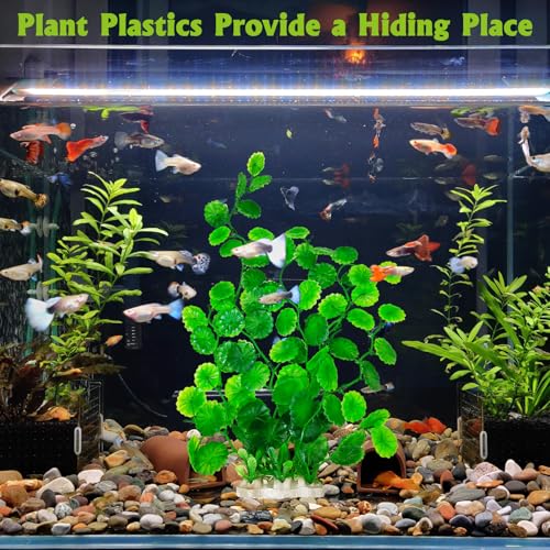 2 Pcs Large Aquarium Plants with 2 Pcs Small Artificial Seaweed Plants, 16 Inch High Artificial Plants Decoration, Fish Tank Decor Plastic Plants, Perfect for Aquarium Decor(Green)