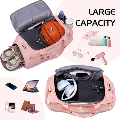 Marengo Gym Bag for Women & Men Lightweight Travel Duffle Bag with Shoe & Wet Compartment - for Travel, Sports, Dance, Yoga & Swimming Workout, Gifts for Women, Pink