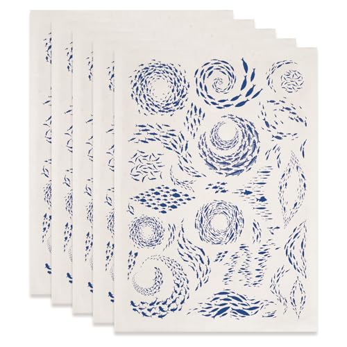 PLIGREAT 5 Pcs School of Fish Underglaze Transfer for Pottery, Ceramic Clay Transfer Paper Blue Rustic Ceramic Tile Decals Under Glaze Transfers for DIY Handicraft Supplies, 20.5x14.6in - style: School of Fish