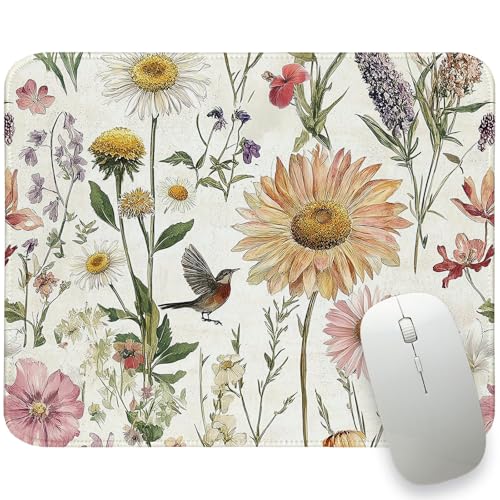 Retro Floral Rrectangle Small Mouse Pads for Desk,Vintage Yellow Petal Gaming Mouse Mat for Home Office,Rustic Floral Computer Mouse Mats for Women Girls 8.25x10In - color: Retro Floral