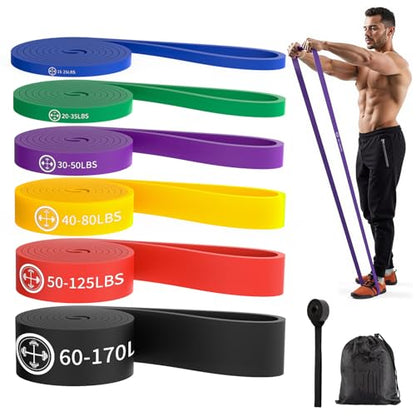 Exercise Bands，Set of 6 Resistance Bands for Working Out,Pull Up Bands Set,at Home Workout Equipment,Instruction Guide and Carry Bag Included - color: 6set（Blue+green+purple+yellow+red+black）