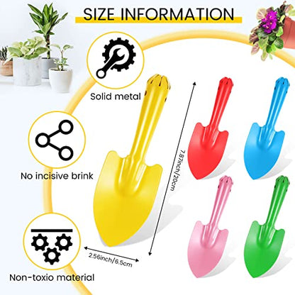50 Pcs Mini Colorful Metal Hand Shovel 7.87 x 2.56 Inch Mini Trowel Set Garden Tools Small Garden Shovels for Digging Gardening Soil Planting Transplanting Women Men, 5 Colors