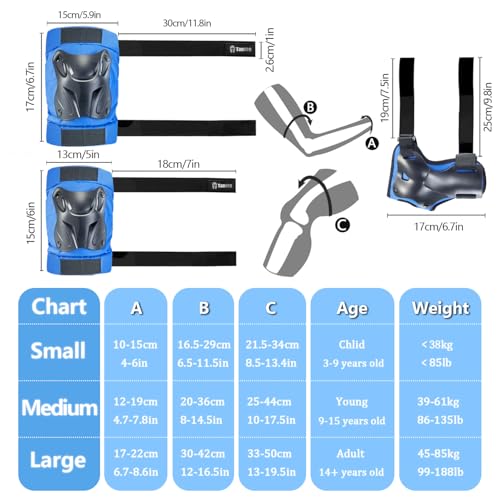 Tanden Skating Protective Gear Knee and Elbow Pads Wrist Guards for Roller Skating Skateboarding, Skate Pads Adult Knee Pads - color: Blue, size: Adult (14+ years)